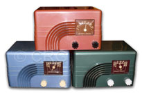 Northern Electric Radio model 5000 Baby Champ, red, blue and green hammertone finish, 1947