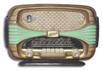 Oceanic Radio model Surcouf, green side lights, wood, pushbuttons, French