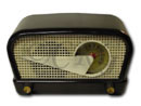 Philco Radio model 49-503 Flying Wedge, black with white grille, 1949