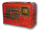 Fada Radio with red bakelite cabinet and gold trim, 1937