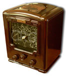Tasma Radio model 505, large dial, top speaker cabin scene grille cloth, bakelite, Australian