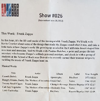 New Jazz Archives with Frank Zappa radio show CD