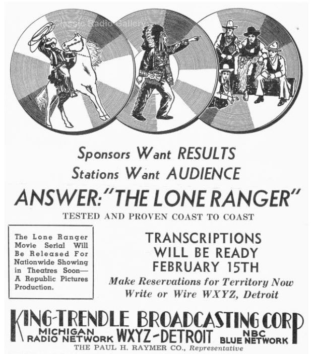 Lone Ranger radio transcription advertisement